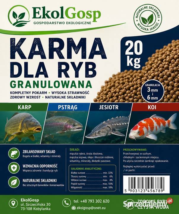 Karma pasza ryb karp koi pstrąg jesiotr 20 Stargard