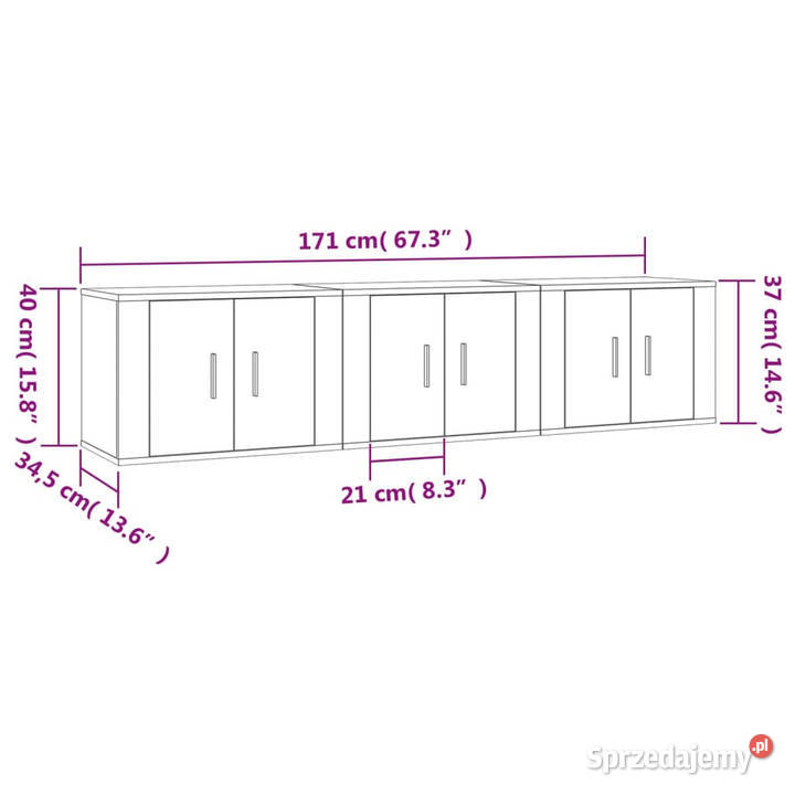 Wiszące szafki TV 3 brązowy dąb 57x345x40 Warszawa