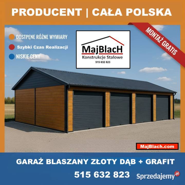 Garaż Blaszany ZŁOTY DĄB Drewnopodobny Hala 296zł/m2 Gryfice