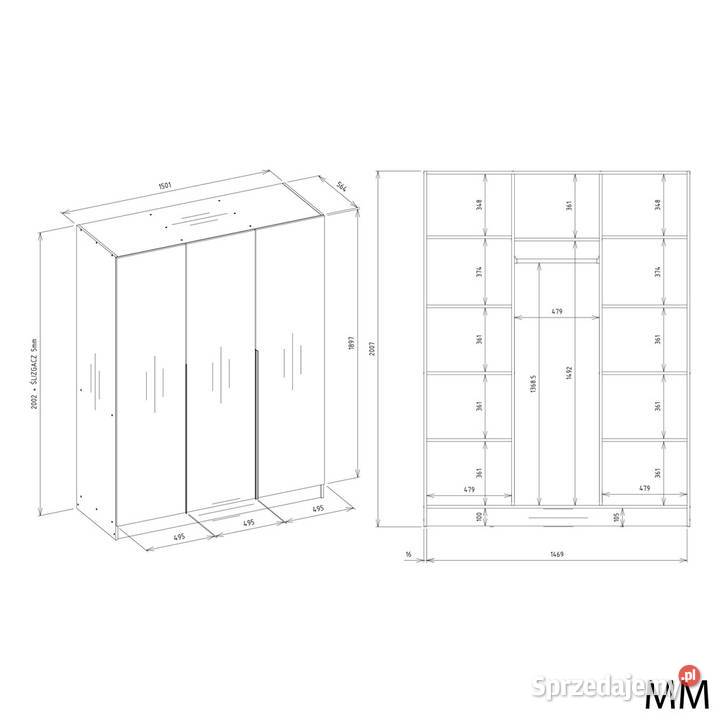 Szafa SENSO 3D 150 3 drzwi złote uchwyty