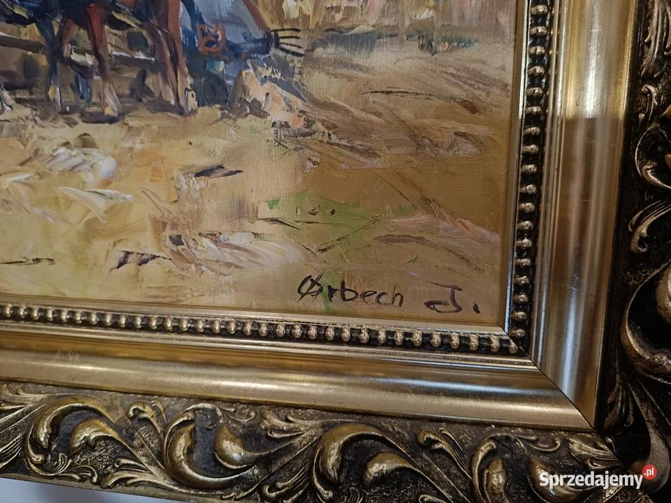 Duży obraz olejny na płótnie w pięknej ramie