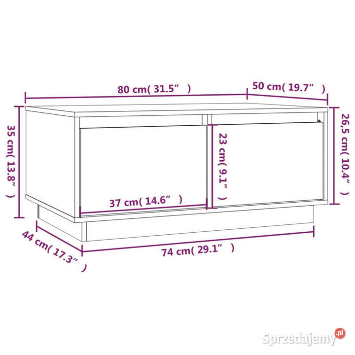 Stolik kawowy szary 80x50x35 lite drewno sosnowe Warszawa