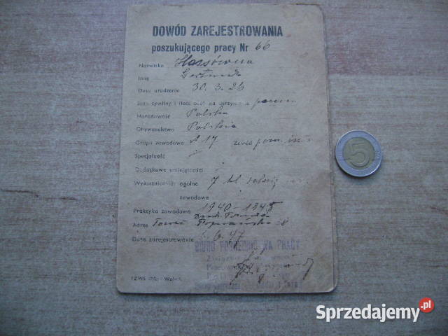 Starocie z PRL Stare dokumenty Dowód Gdynia sprzedam