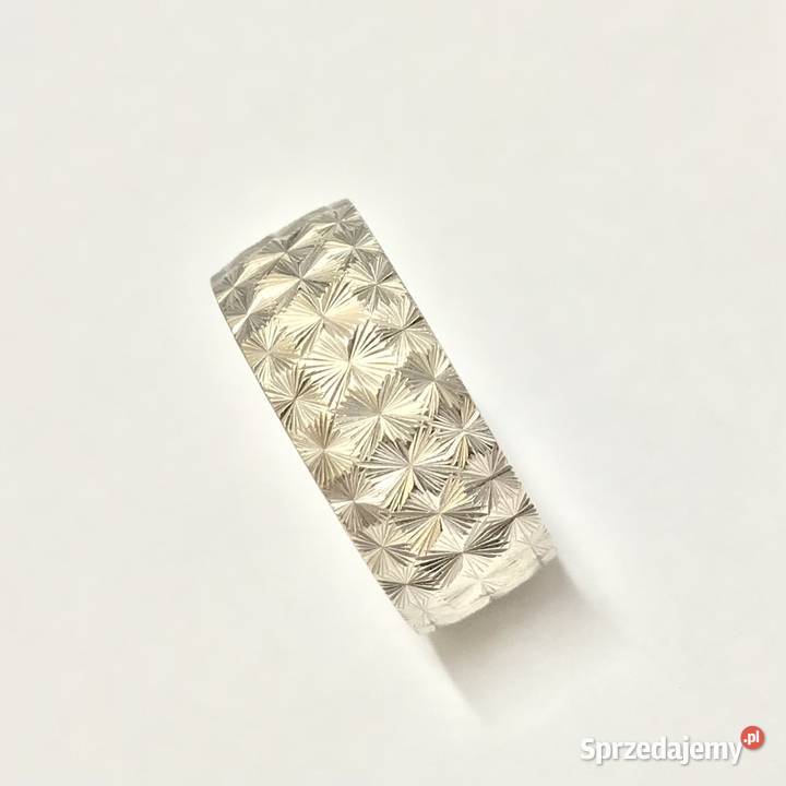 Złota OBRĄCZKA męska 14K zdobiona BIAŁE złoto Warszawa