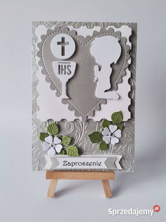 ZAPROSZENIA KOMUNIA CHŁOPIEC KLĘCZĄCY KIELICH