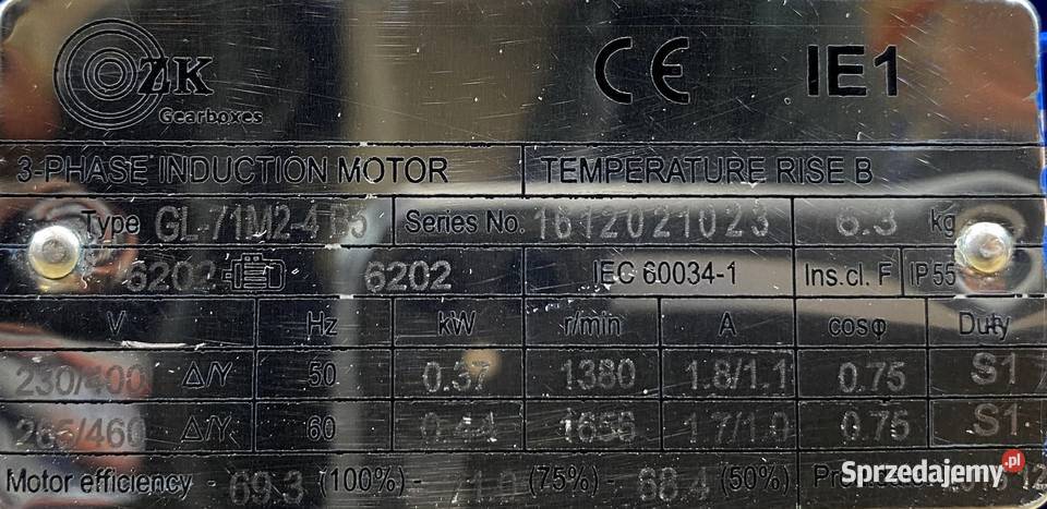 motoreduktor przekładnia 037kW 46obr 3fazowy Pigża