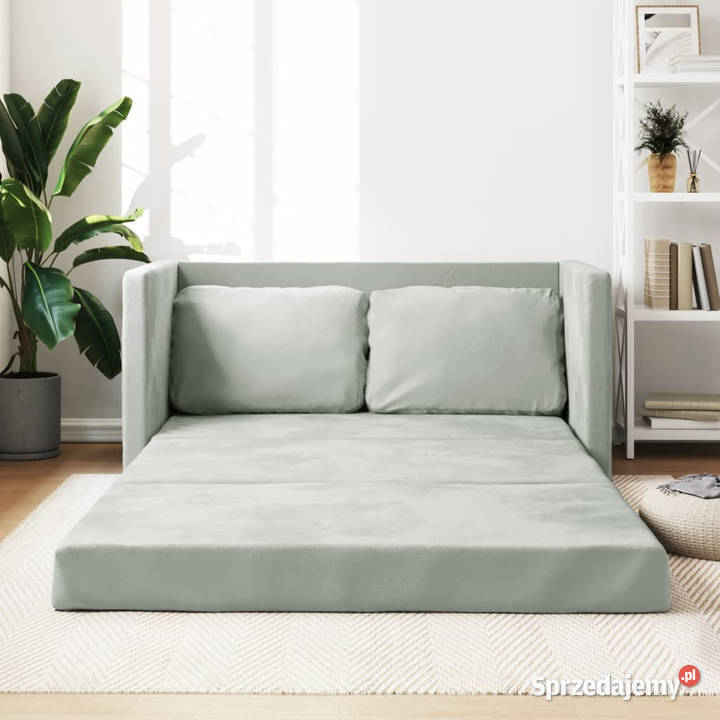 Sofa podłogowa 2w1 jasnoszara 122x204x55 aksamit mazowieckie Warszawa sprzedam