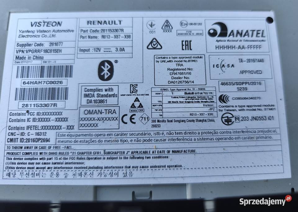 Radio Renault Clio IV 4 Bluetooth uchwyt na podkarpackie Dębica