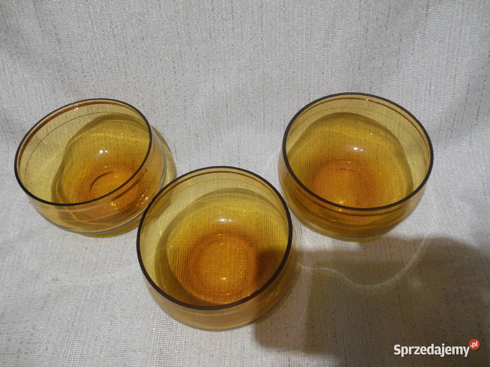 Salaterki szklane miodowe złocenia 3 PRL świętokrzyskie Kielce
