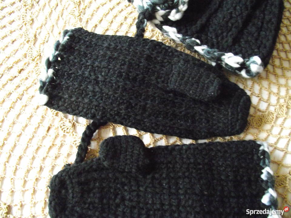 CIEPŁE CZARNE RĘKAWICZKI rękodzieło