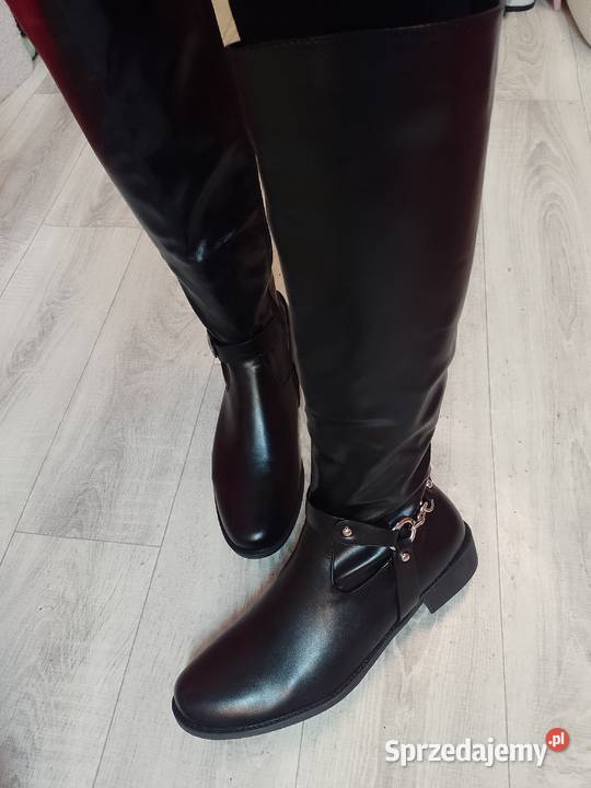 43 Czarne zdobione Kozaki oficerki biznesowe sprzedam