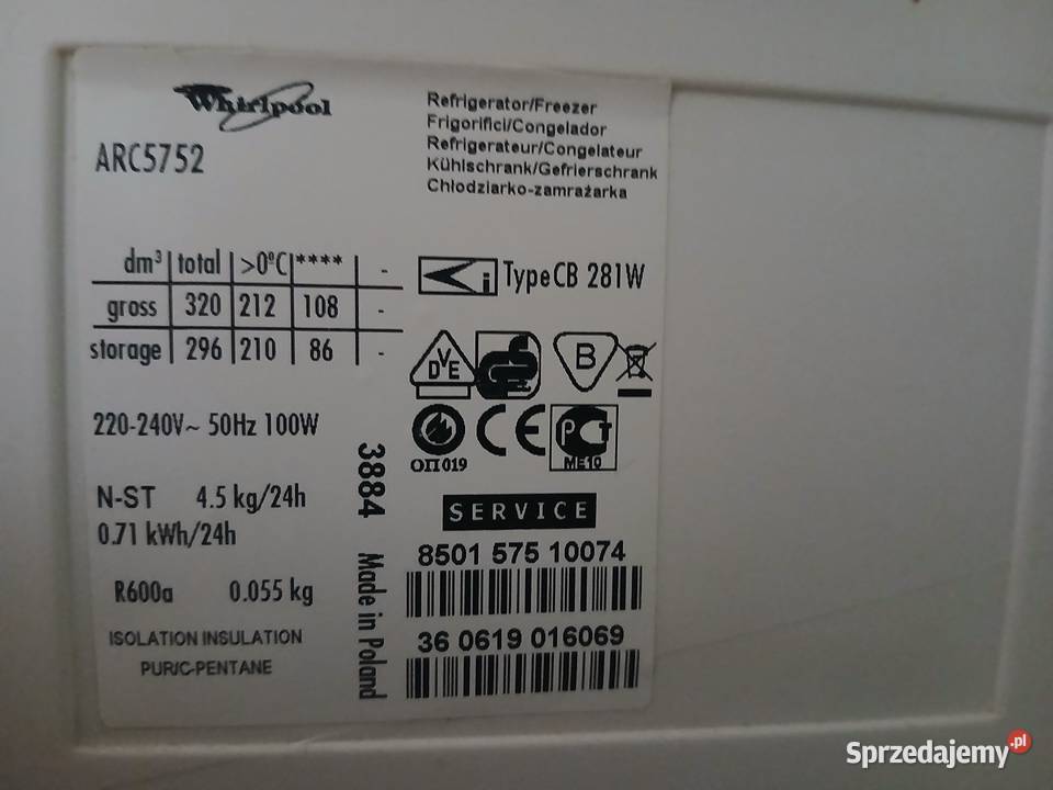 Lodówka chłodziarko zamrażarka Whirlpool 185 x Tęgoborze