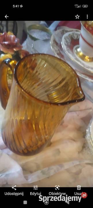 Dzbanek bursztynowy szkło kryształowe kanelowane Antyki, Sztuka, Kolekcje Wrocław
