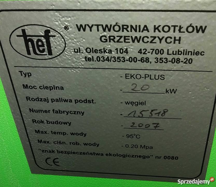 Piec kocioł na ekogroszek HEF 20kW stal