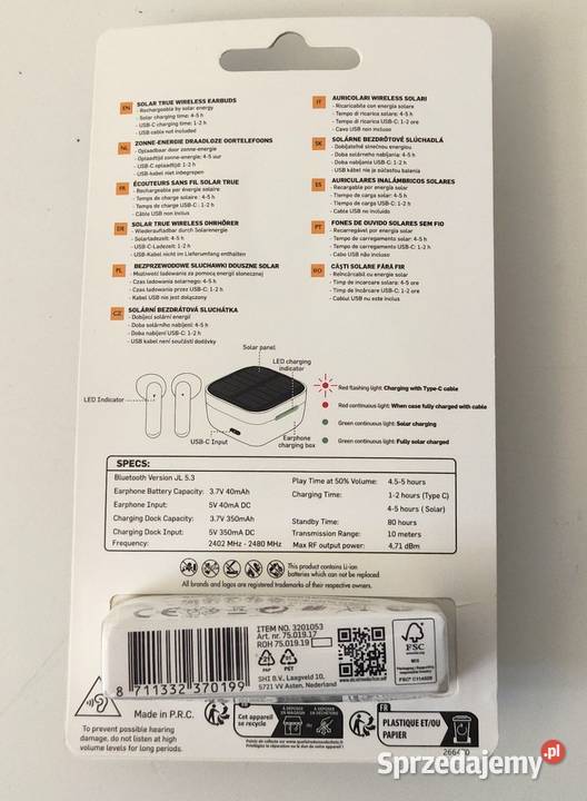 Słuchawki bezprzewodowe douszne solar Pozostałe
