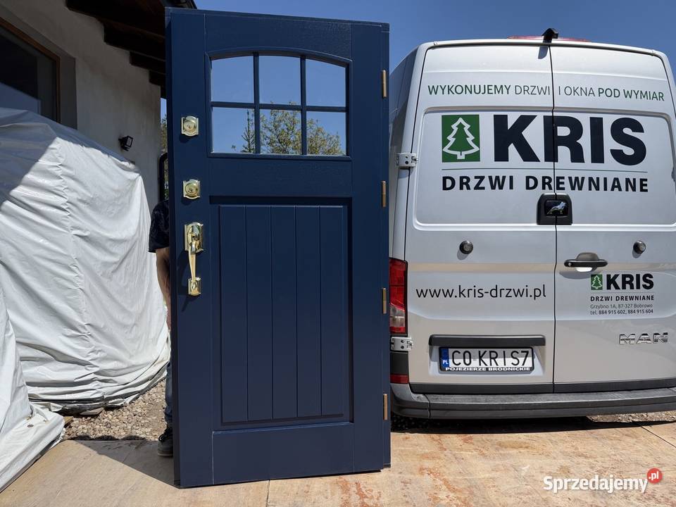 Drzwi zewnętrzne drewniane RĘKI Niebieskie dolnośląskie Legnica