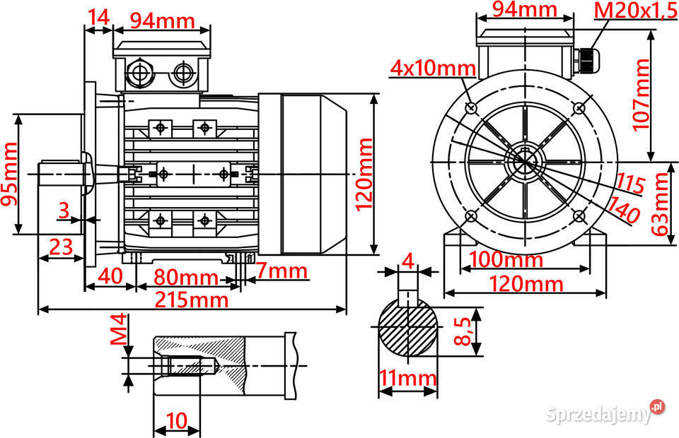 Silnik z Kołnierzem 025kW 230V 1370obr 3FAZOWY
