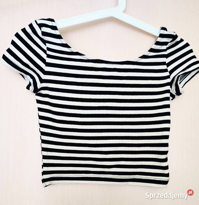 Crop top krótka bluzka paski czarno biała XS Łódź sprzedam