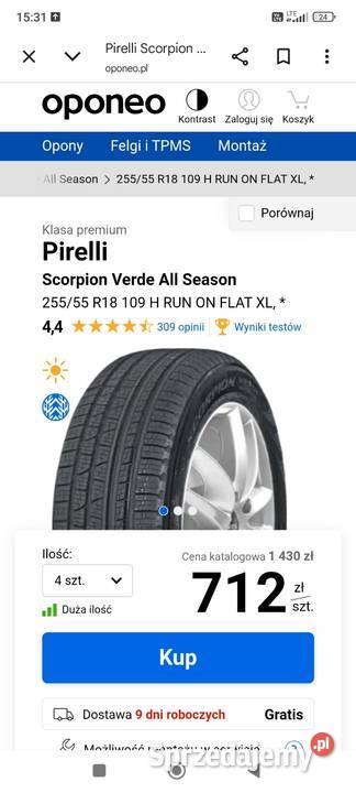 2555518 Pirelli komplet Całoroczne Run Flat kujawsko-pomorskie Gniewkowo