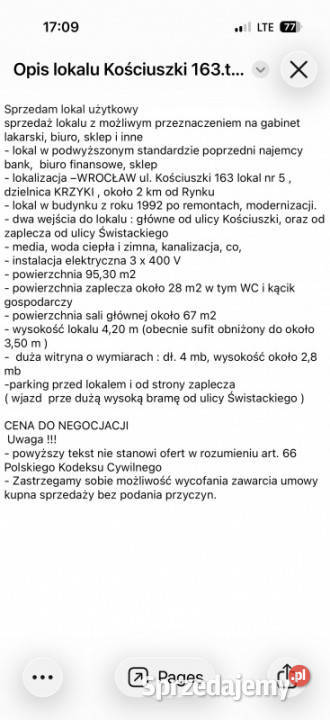 Sprzedam lokal użytkowy Wrocław