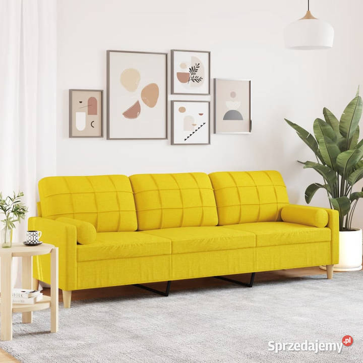 3osobowa sofa z poduszkami jasnożółta 210 obita mazowieckie Warszawa
