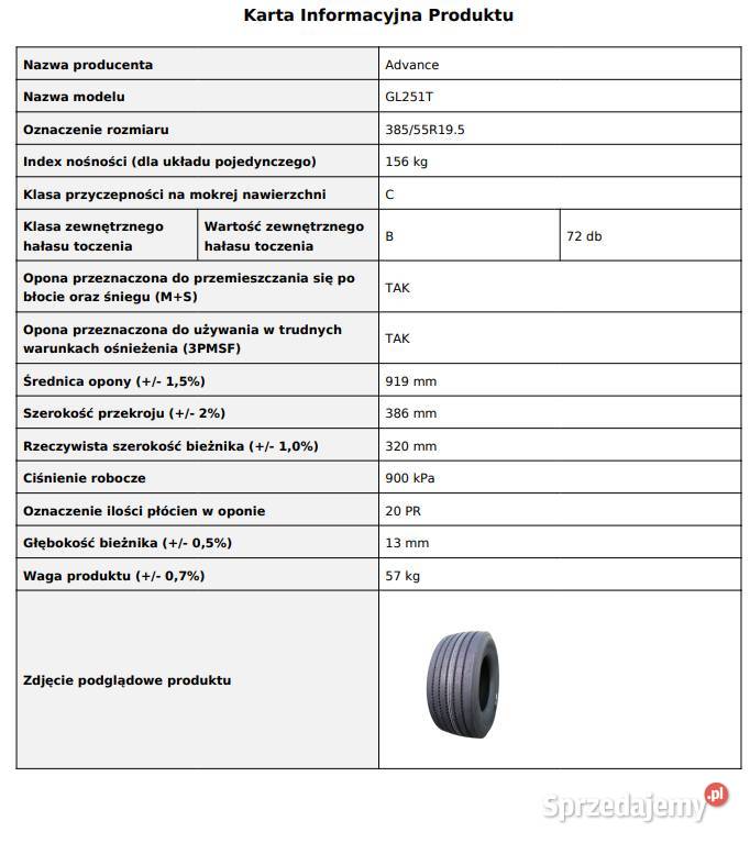 ADVANCE GL251T 38555 R195 Nowa opona naczepowa Ciężarowe