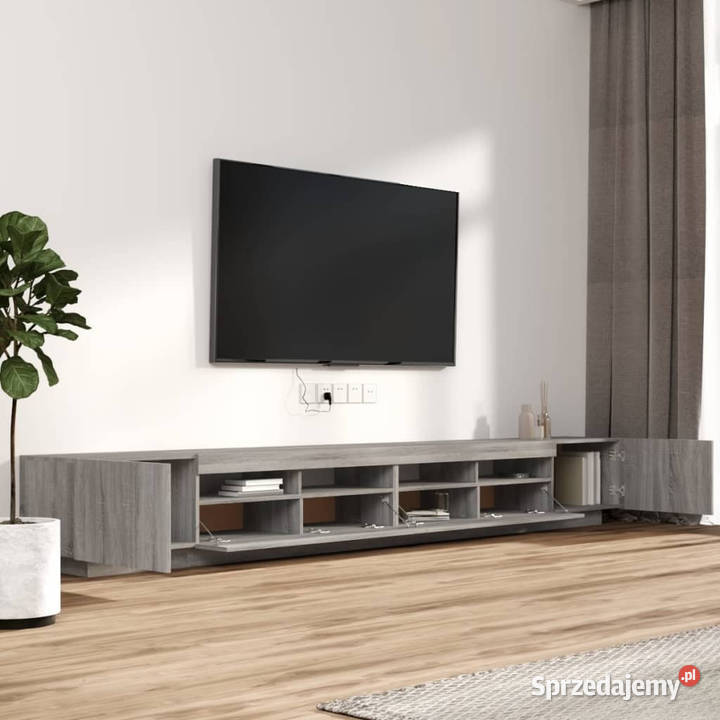 Zestaw 3 szafek TV z oświetleniem LED szary dąb