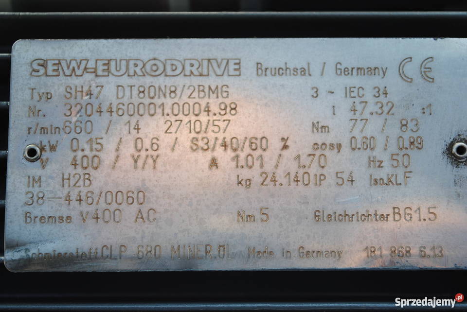 Motoreduktor dwubiegowy 01506kw 1457obr SEW z lubuskie Kargowa