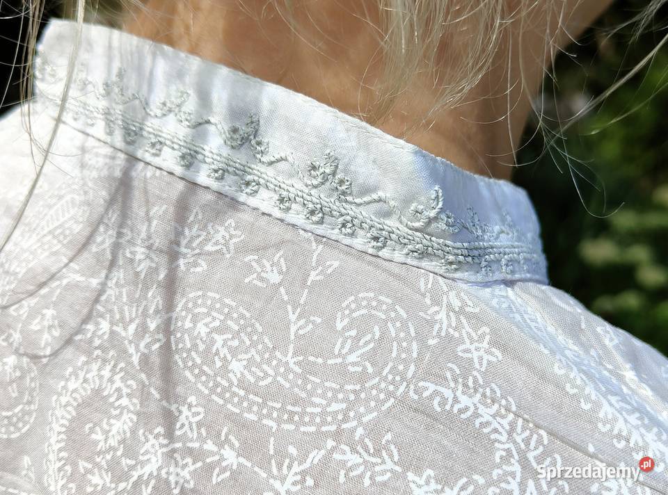 Delikatna cienka tunika S 38 biała bawełna boho sprzedam