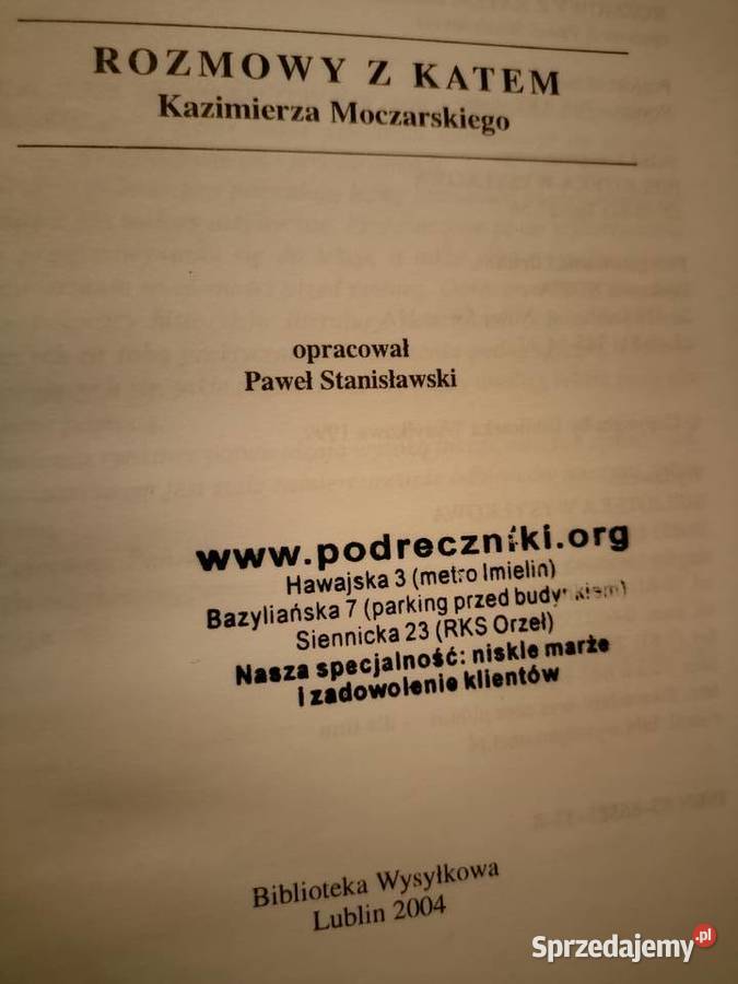 Rozmowy z katem analizy literatury księgarnia Warszawa sprzedam