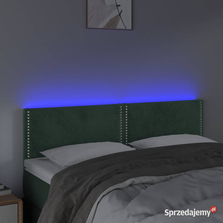 Zagłówek do łóżka z LED ciemnozielony 144x5x7888