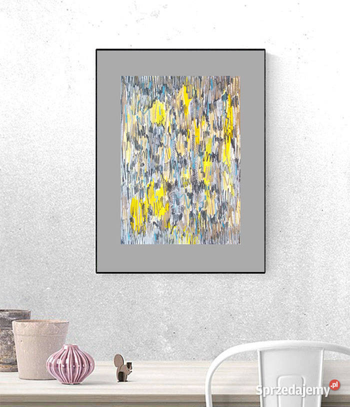 żólto szary obraz 30x40 minimalizm dekoracja wielokolorowy