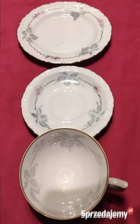 Stara secesyjna filiżanka ze spodkiem i talerzem Pabianice