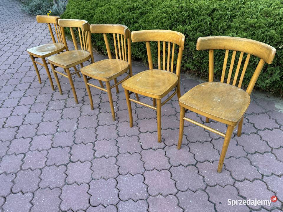 Krzesła gięte 5 vintage PRL art deco krzesło