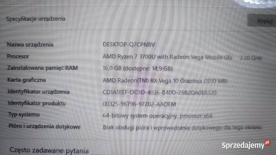 LAPTOP HUAWEI MATEBOOK X 133 AMD RYZEN 7 3700U 13-13.9" Warszawa