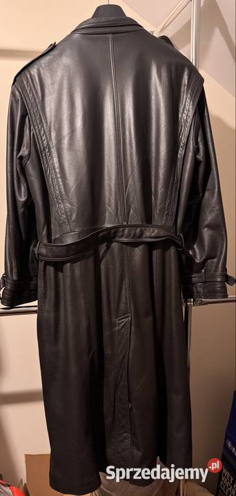 Męski płaszcz skórzany Vintage Trench 48 Czarny Lubin