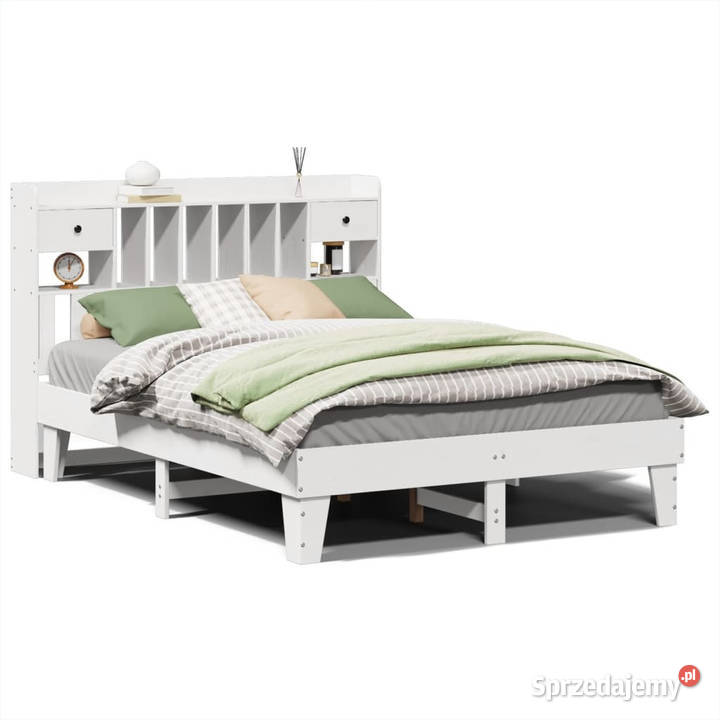 Rama łóżka bez materaca biała lite drewno 110cm
