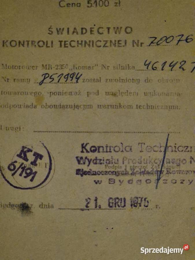 Komar 2350 z fakturą zakupu 1970r 6km