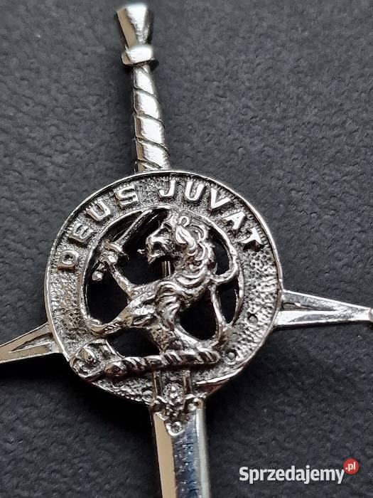 VINTAGE SZKOCKA BROSZA MĘSKA MIECZ MACDUFF DEUS posrebrzane