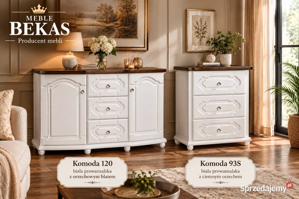 Biała Komoda 90 Stylowa Blat Dąb Naturalny BEKAS 81cm
