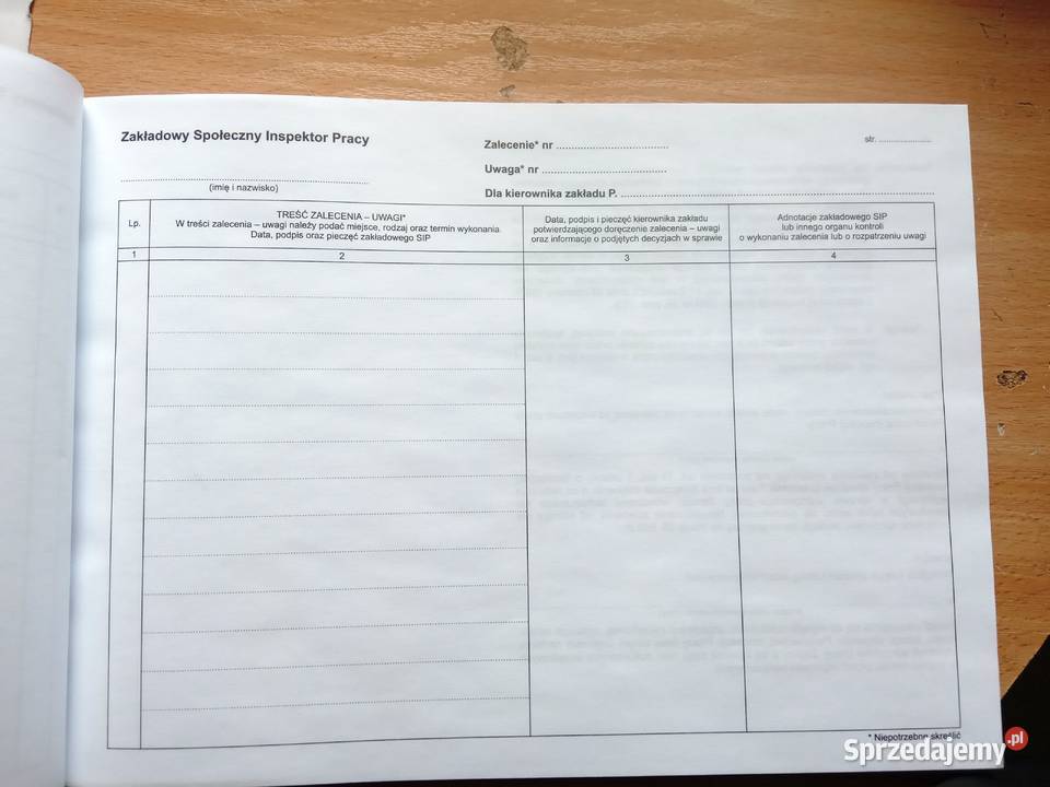 Księga zaleceń zakładowego SIP format A4 pozioma łódzkie Bełchatów