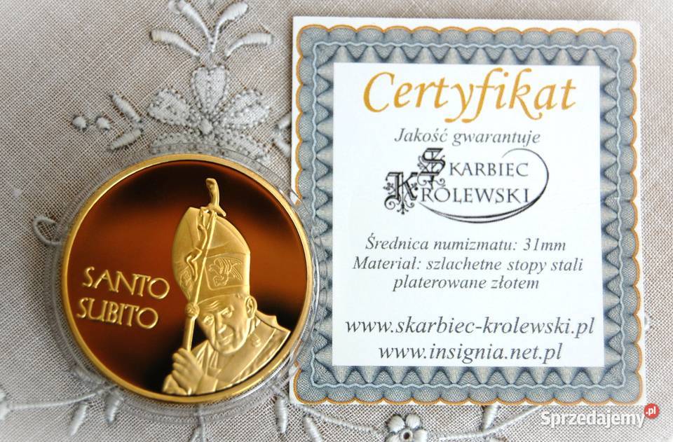 Jan Paweł II Santo Subito 2011 pozłacana moneta Lublin