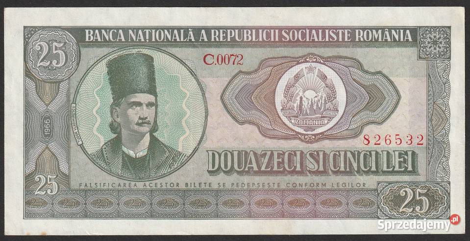 RUMUNIA 25 LEI 1966 STAN BANKOWY UNC Łódź