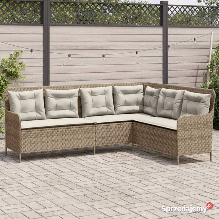 Narożna sofa ogrodowa z poduszkami beżowa Meble ogrodowe Warszawa