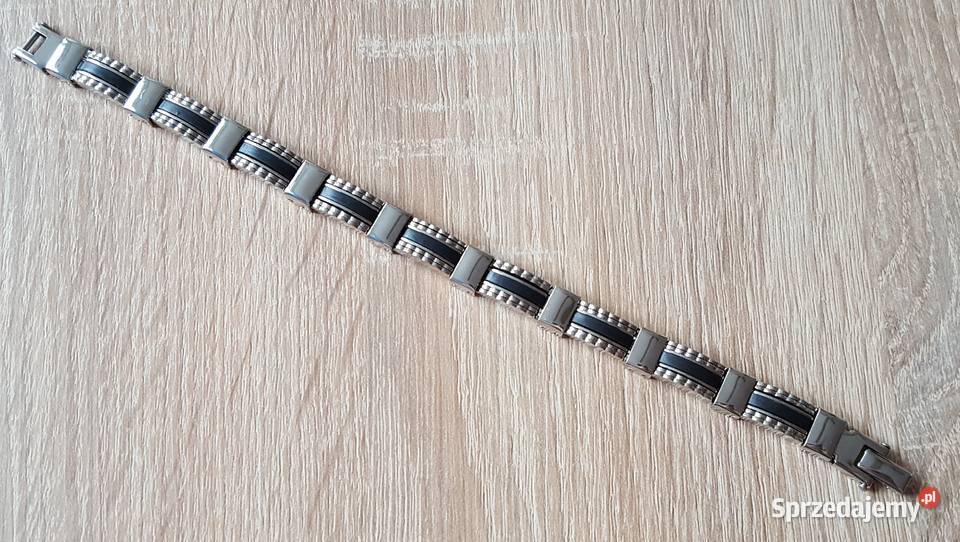 120 Nowa bransoleta męska czarno srebrna stal Szczecin