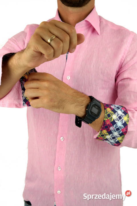 GIOVANNI PERA Koszula Męska GPL1 Różowa LEN Ostrów Wielkopolski