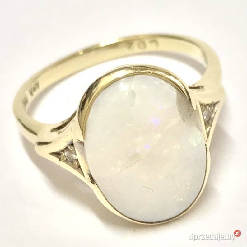 Złoty pierścionek 585 14K z opalem duży biały Pierścionki Warszawa