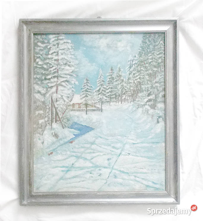 obraz ręcznie malowany zimowy pejzaż namalowany niebieski kujawsko-pomorskie Bydgoszcz