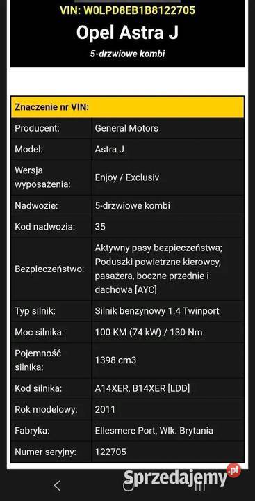 Opel Astra J 2011 sprowadzony