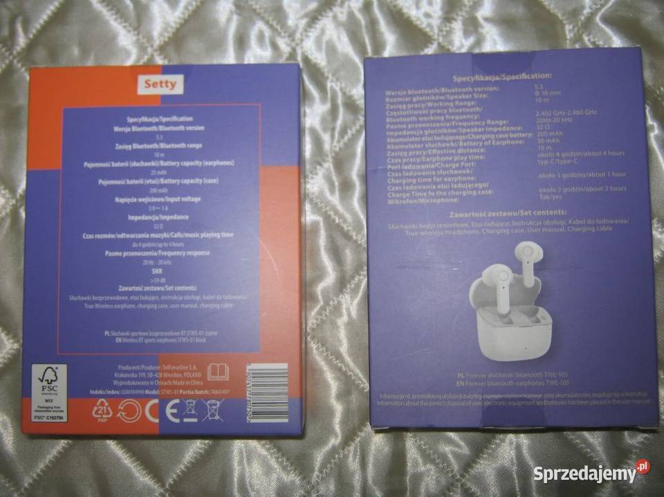 Słuchawki bezprzewodowe douszne Czarne Białe Baranowo